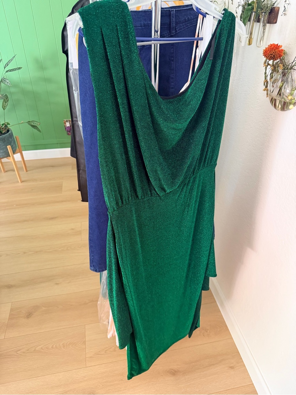 Petal & Pup Shimmery Emerald Green Draped Dress - Picture 1 of 4
